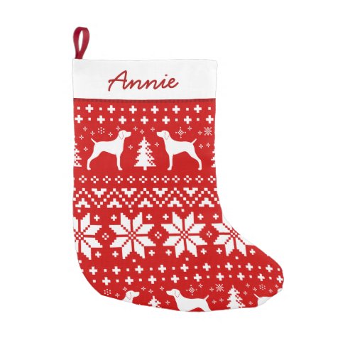 Weimaraner Dog Silhouettes Pattern Red and White Small Christmas Stocking