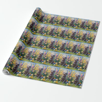 Weimaraner Dog Spring Flowers Painting  Wrapping Paper