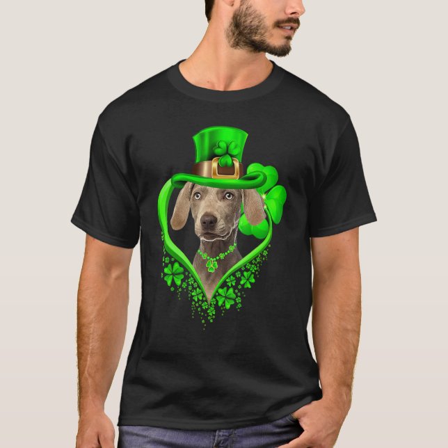 Weimaraner Dog St Patricks Day Lover Irish Shamroc T-Shirt (Front)