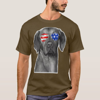 Weimaraner Dog Sunglasses Flag T-Shirt