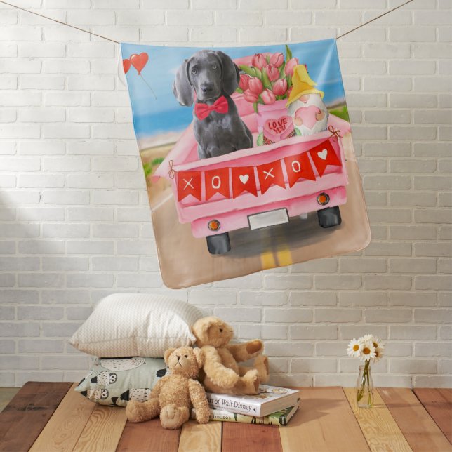 Weimaraner Dog Valentine's Day Truck Baby Blanket (In Situ)