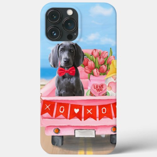 Weimaraner Dog Valentines Day Truck Hearts iPhone 13 Pro Max Case