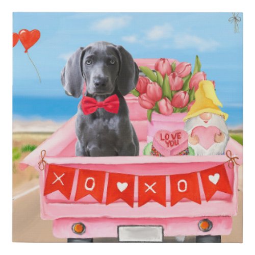 Weimaraner Dog Valentines Day Truck Hearts Faux Canvas Print