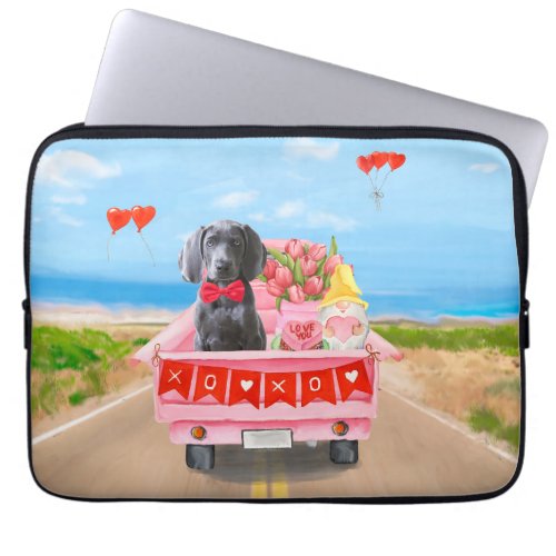 Weimaraner Dog Valentines Day Truck Hearts Laptop Sleeve