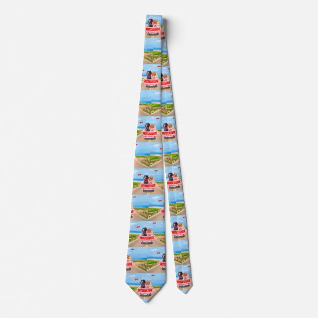 Weimaraner Dog Valentine's Day Truck Hearts Neck Tie (Front)