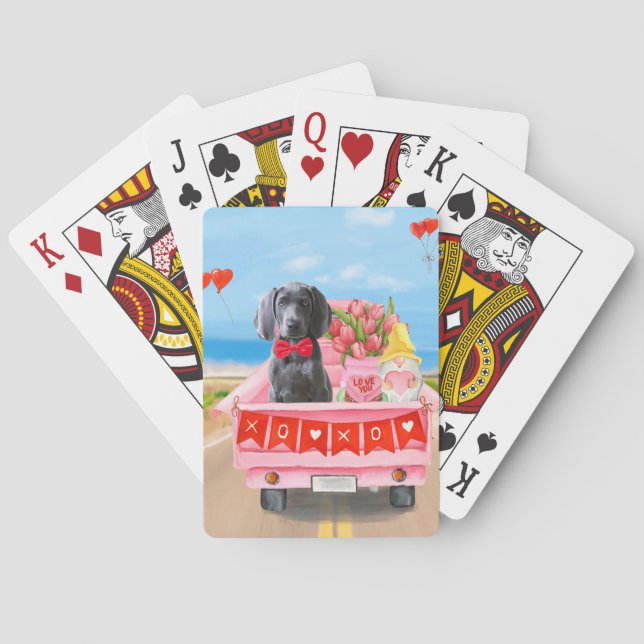 Weimaraner Dog Valentine's Day Truck Hearts Poker Cards (Back)