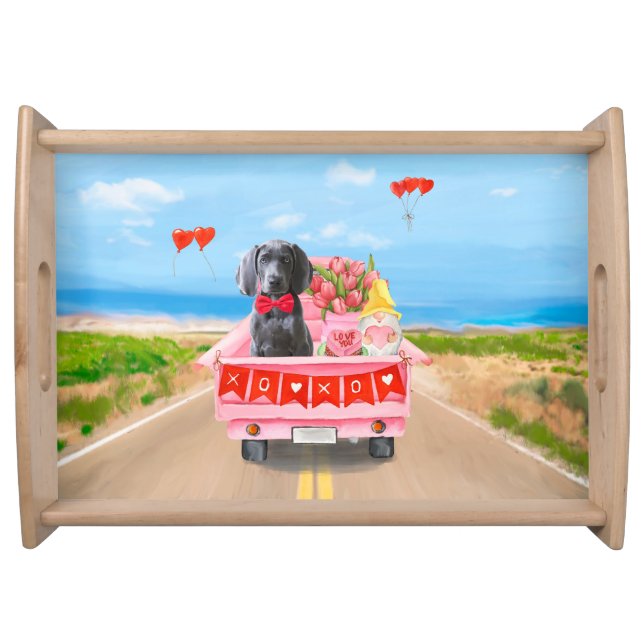 Weimaraner Dog Valentine's Day Truck Hearts Serving Tray (Front)