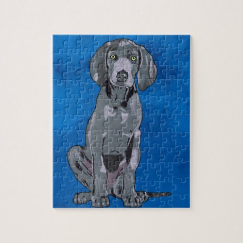 Weimaraner Dog Watercolor Art Portrait Faux Jigsaw Puzzle