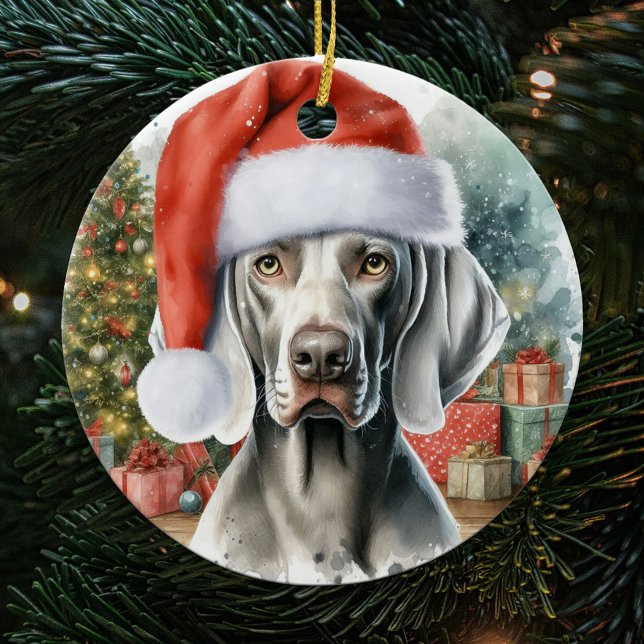 Weimaraner Dog Watercolor Christmas Ceramic Ornament (Creator Uploaded)