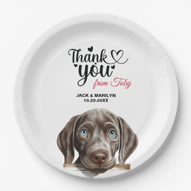 Weimaraner Dog Wedding Thank You Paper Plates (Front)