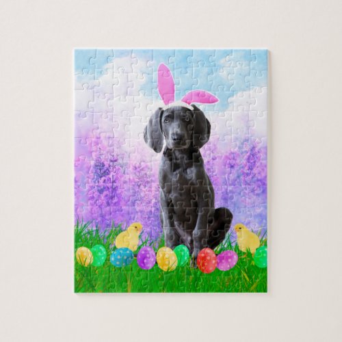 Weimaraner Dog with Easter Eggs Bunny Chicks Jigsaw Puzzle