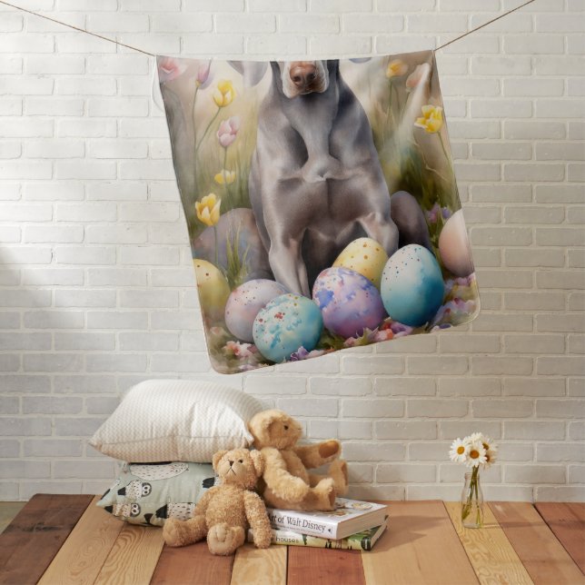 Weimaraner Dog with Easter Eggs Holiday Baby Blanket (In Situ)