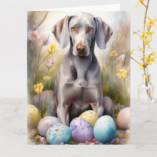 Weimaraner Dog with Easter Eggs Holiday Card