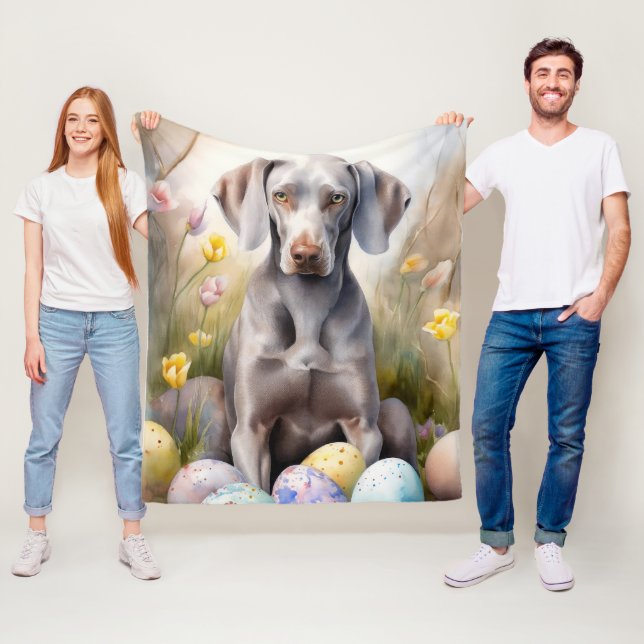 Weimaraner Dog with Easter Eggs Holiday Fleece Blanket (In Situ)