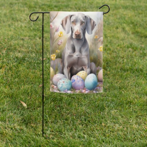 Weimaraner Dog with Easter Eggs Holiday Garden Flag