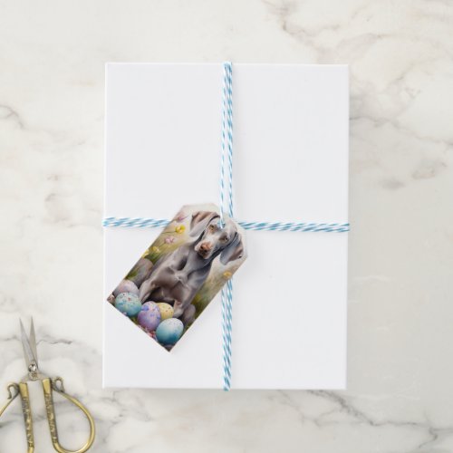 Weimaraner Dog with Easter Eggs Holiday Gift Tags