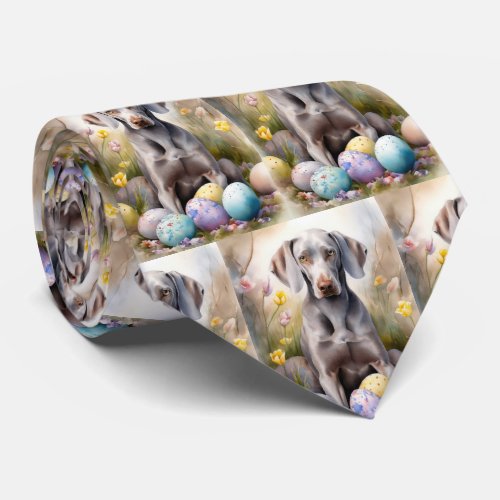 Weimaraner Dog with Easter Eggs Holiday Neck Tie