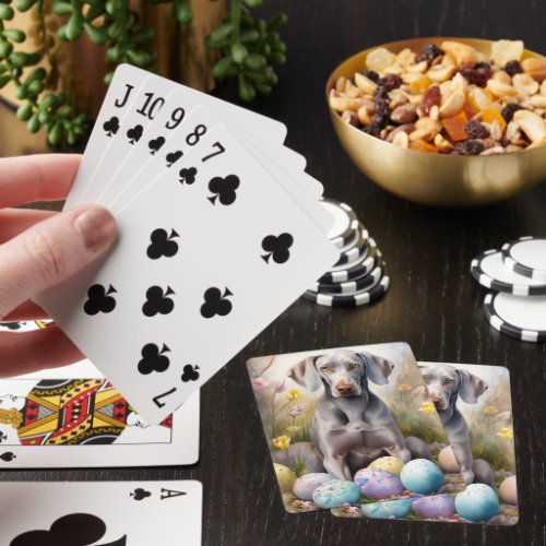 Weimaraner Dog with Easter Eggs Holiday Playing Cards