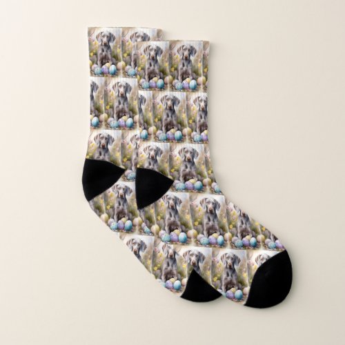 Weimaraner Dog with Easter Eggs Holiday Socks