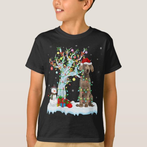 Weimaraner Dog Xmas Tree Lighting Santa Weimaraner T_Shirt