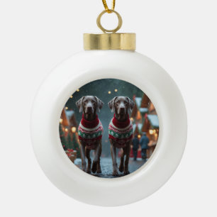 Weimaraner Dogs Christmas Snow Holiday Ceramic Ball Christmas Ornament
