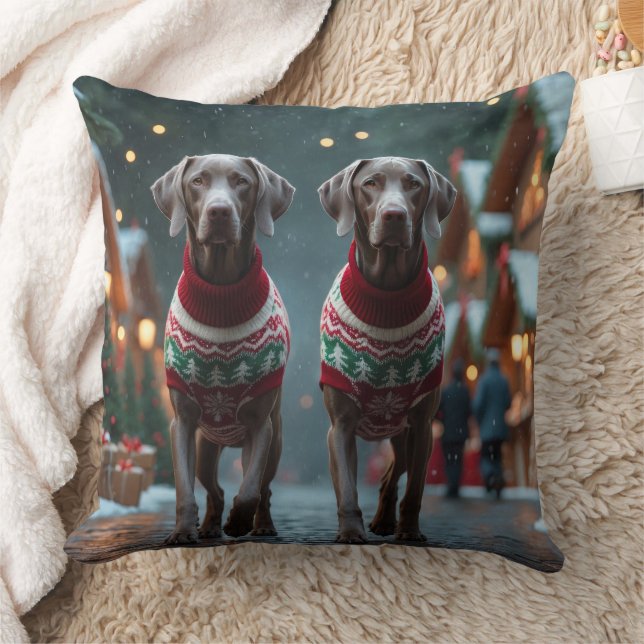 Weimaraner Dogs Christmas Snow Holiday Throw Pillow (Blanket)
