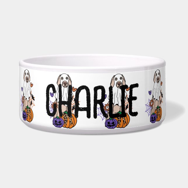 Weimaraner Halloween Ghost Dog Bowl (Front)