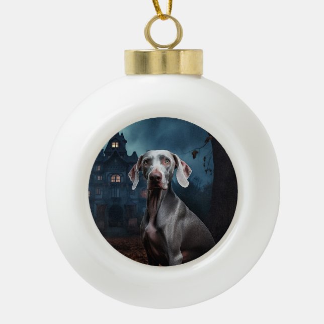 Weimaraner Halloween Scary Ceramic Ball Christmas Ornament (Front)