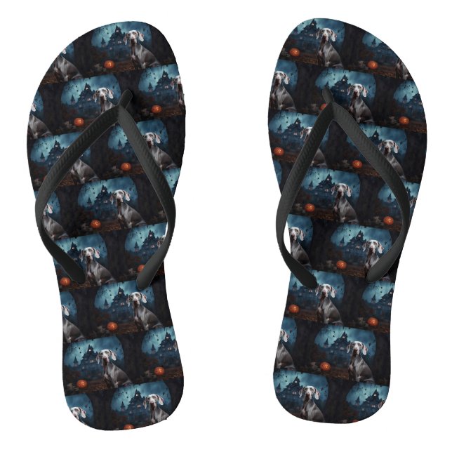 Weimaraner Halloween Scary Flip Flops (Footbed)