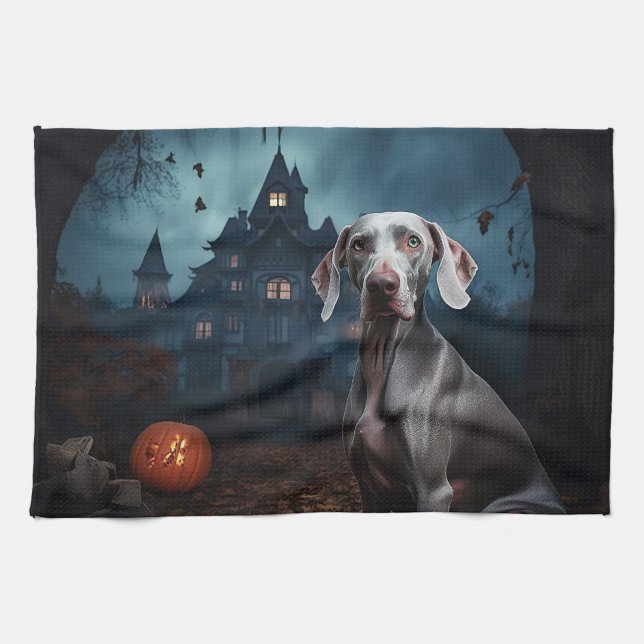 Weimaraner Halloween Scary Kitchen Towel (Horizontal)