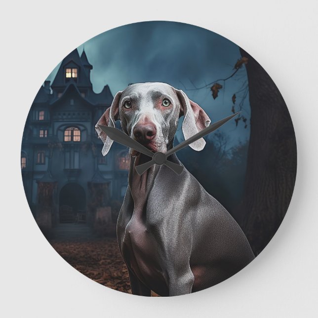 Weimaraner Halloween Scary Large Clock (Front)