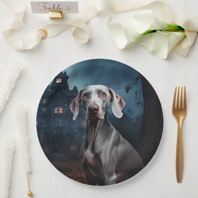 Weimaraner Halloween Scary Paper Plates (Wedding)