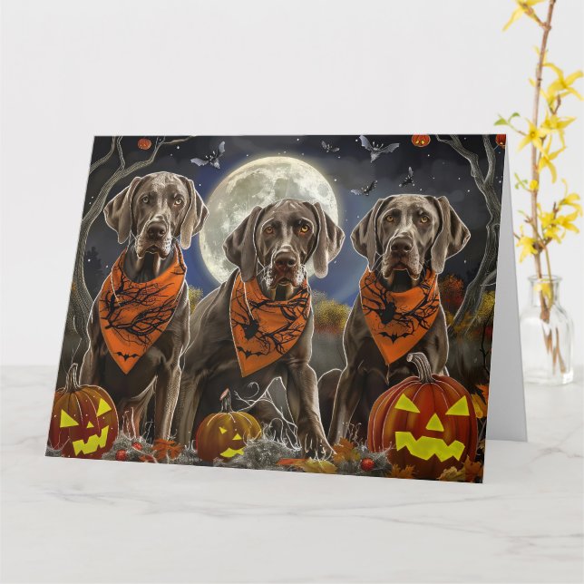 Weimaraner Halloween Spooky  Card (Yellow Flower)
