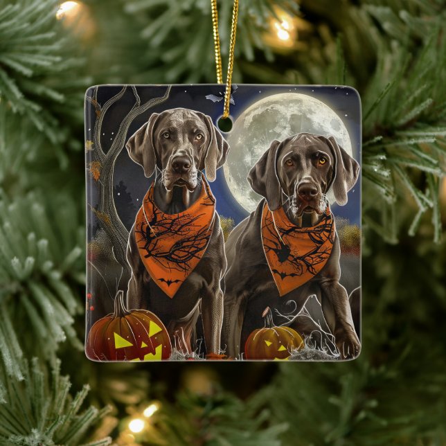 Weimaraner Halloween Spooky  Ceramic Ornament (Tree)