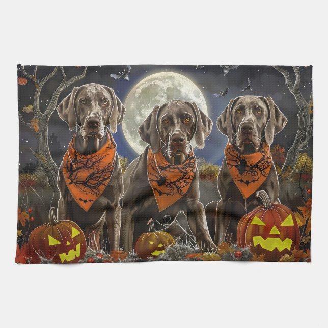 Weimaraner Halloween Spooky  Kitchen Towel (Horizontal)