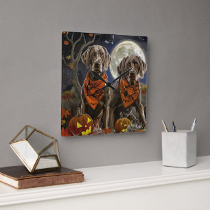 Weimaraner Halloween Spooky Square Wall Clock