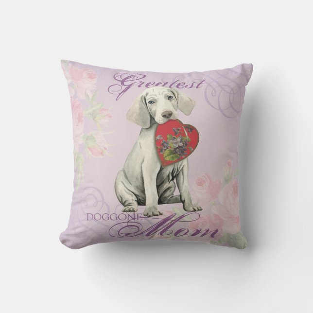 Weimaraner Heart Mom Throw Pillow (Front)