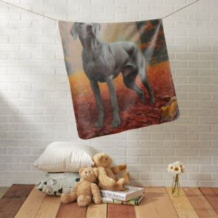 Weimaraner in Autumn Leaves Fall Inspire  Baby Blanket