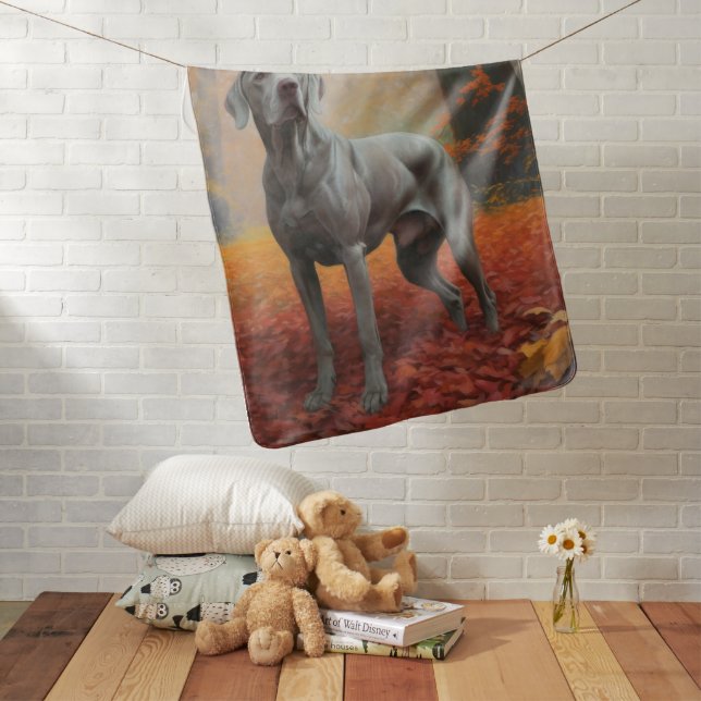 Weimaraner in Autumn Leaves Fall Inspire  Baby Blanket (In Situ)
