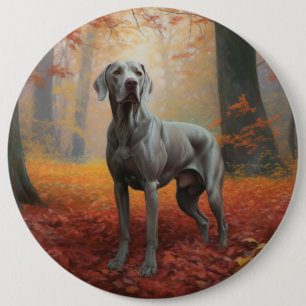 Weimaraner in Autumn Leaves Fall Inspire  Button