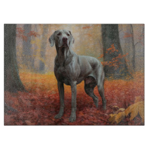 Weimaraner in Autumn Leaves Fall Inspire  Cutting Board