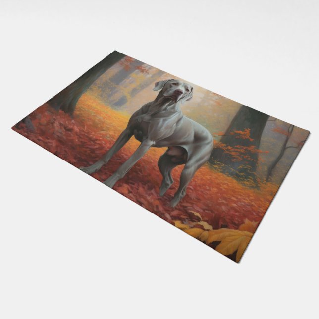 Weimaraner in Autumn Leaves Fall Inspire  Doormat (Angled)