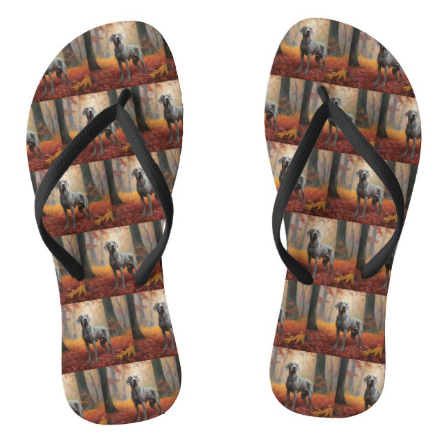 Weimaraner in Autumn Leaves Fall Inspire  Flip Flops (Footbed)