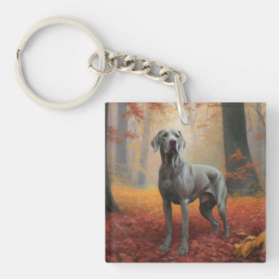 Weimaraner in Autumn Leaves Fall Inspire Keychain