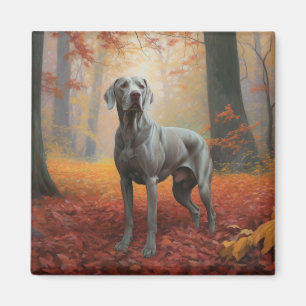 Weimaraner in Autumn Leaves Fall Inspire  Magnet