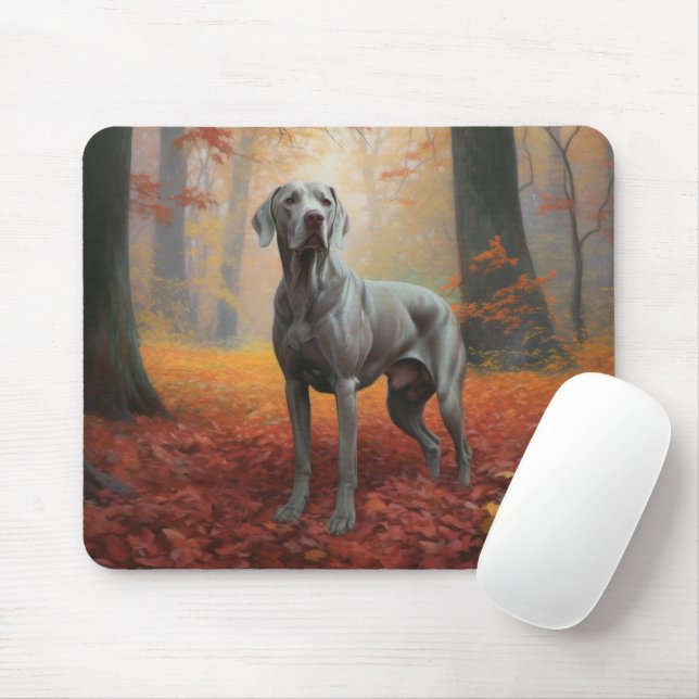 Weimaraner in Autumn Leaves Fall Inspire  Mouse Pad (With Mouse)