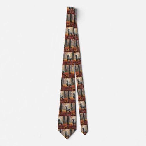 Weimaraner in Autumn Leaves Fall Inspire  Neck Tie