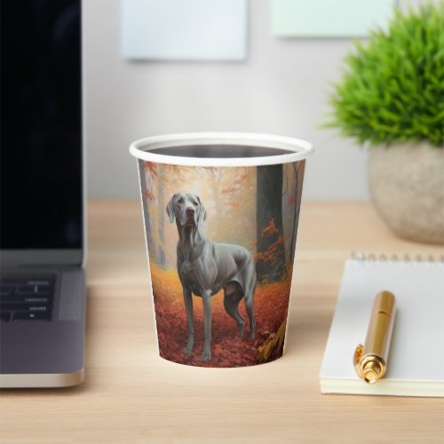 Weimaraner in Autumn Leaves Fall Inspire  Paper Cups