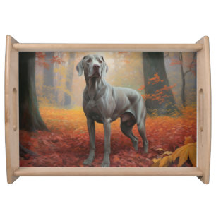 Weimaraner in Autumn Leaves Fall Inspire Serving Tray