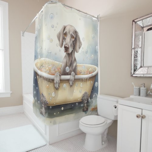 Weimaraner In Bathtub Watercolor Dog Art  Shower Curtain